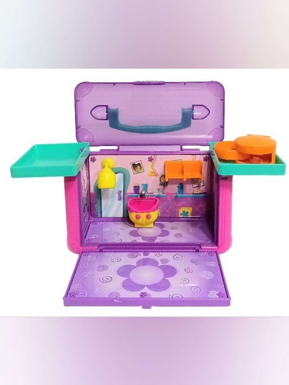 Mattel Polly Pocket Spa Day Playset Magnetic Case 2003 Purple & Pink *Incomplete